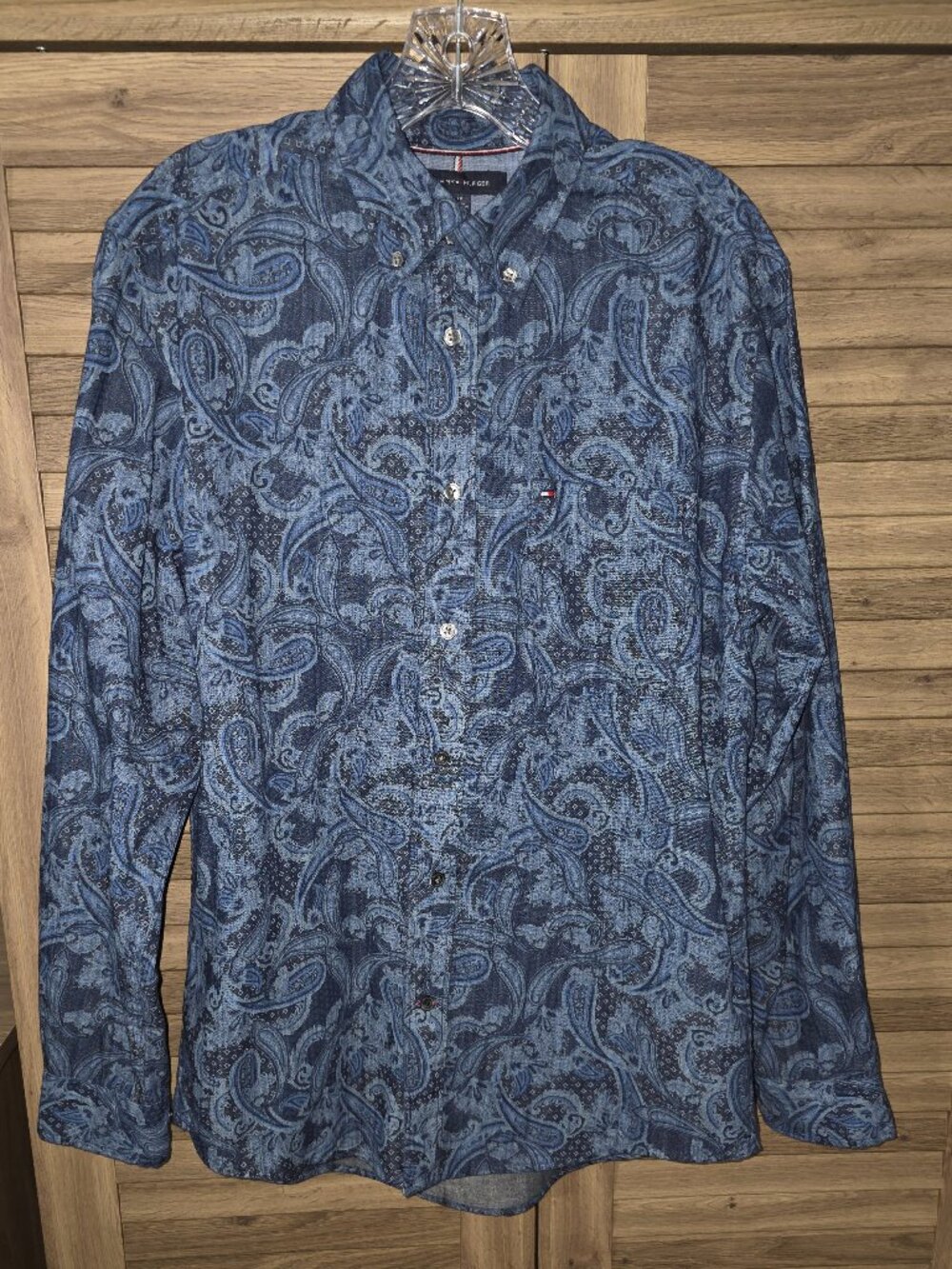 Men's Denim Paisley Print Tommy Hilfiger Button Down Shirt Size S